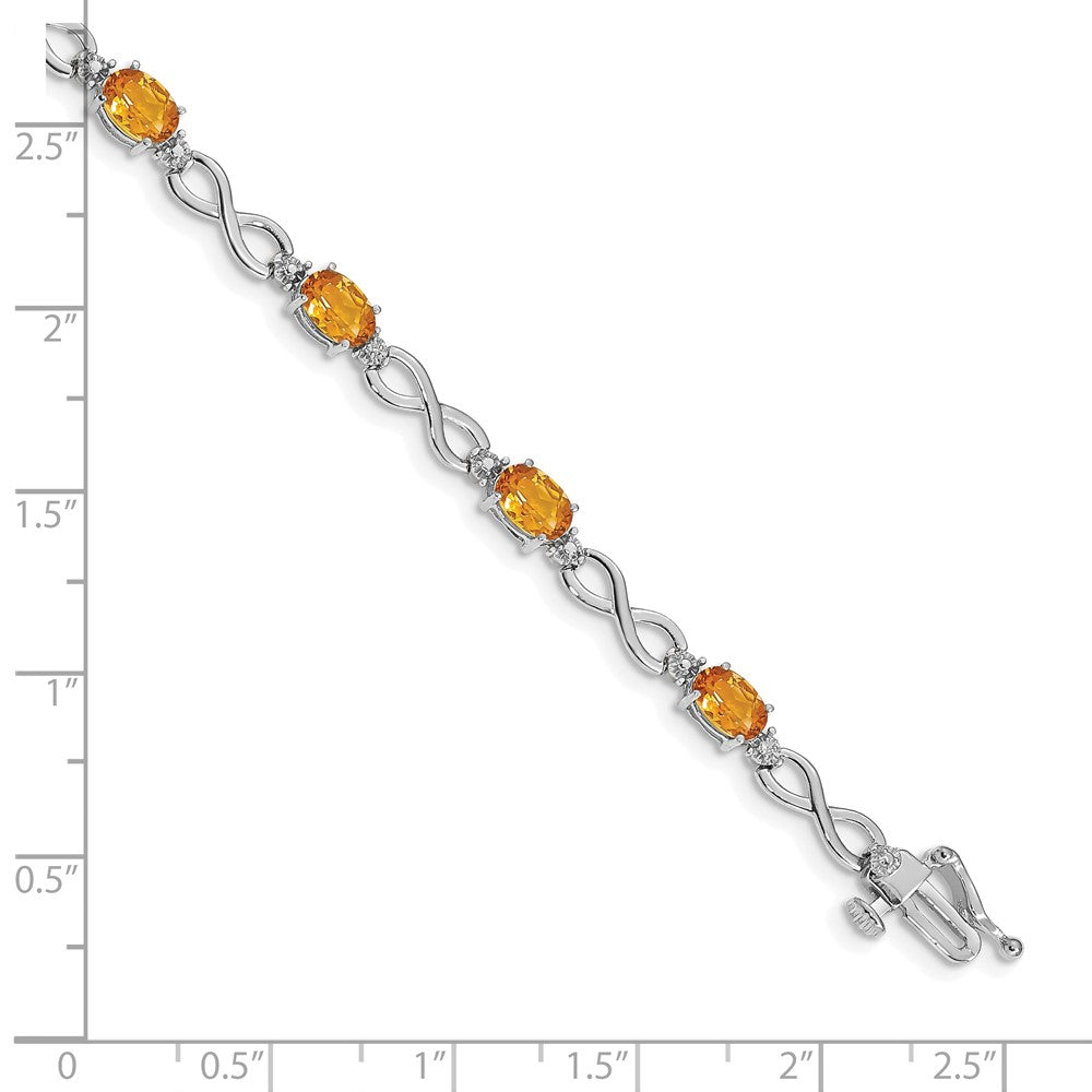 14k White Gold Complete Oval Citrine and Diamond Infinity Link 7 inch Bracelet (4.65 grams)