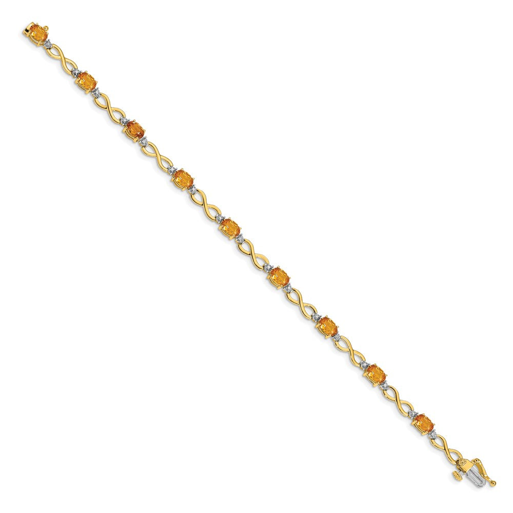 14k Complete Oval Citrine and Diamond Infinity Link 7 inch Bracelet (4.65 grams)