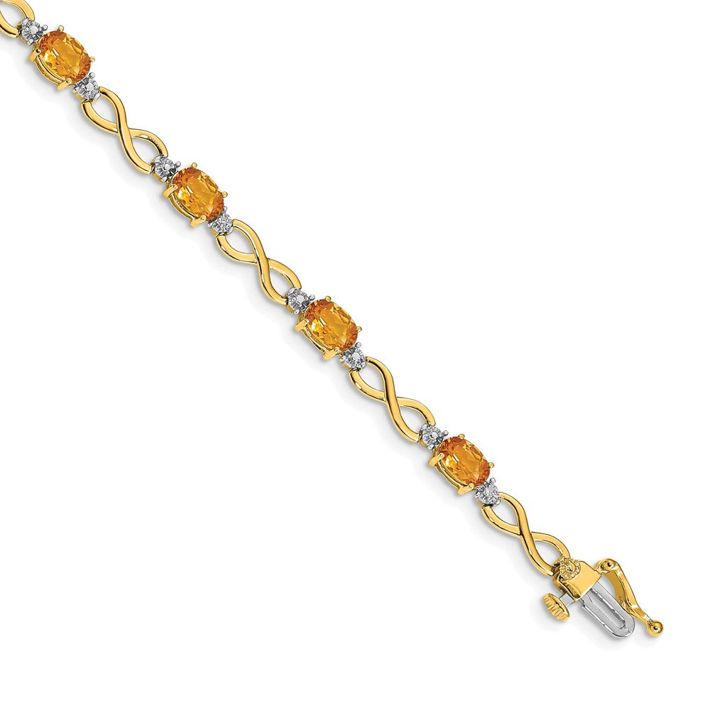 14k Complete Oval Citrine and Diamond Infinity Link 7 inch Bracelet (4.65 grams)