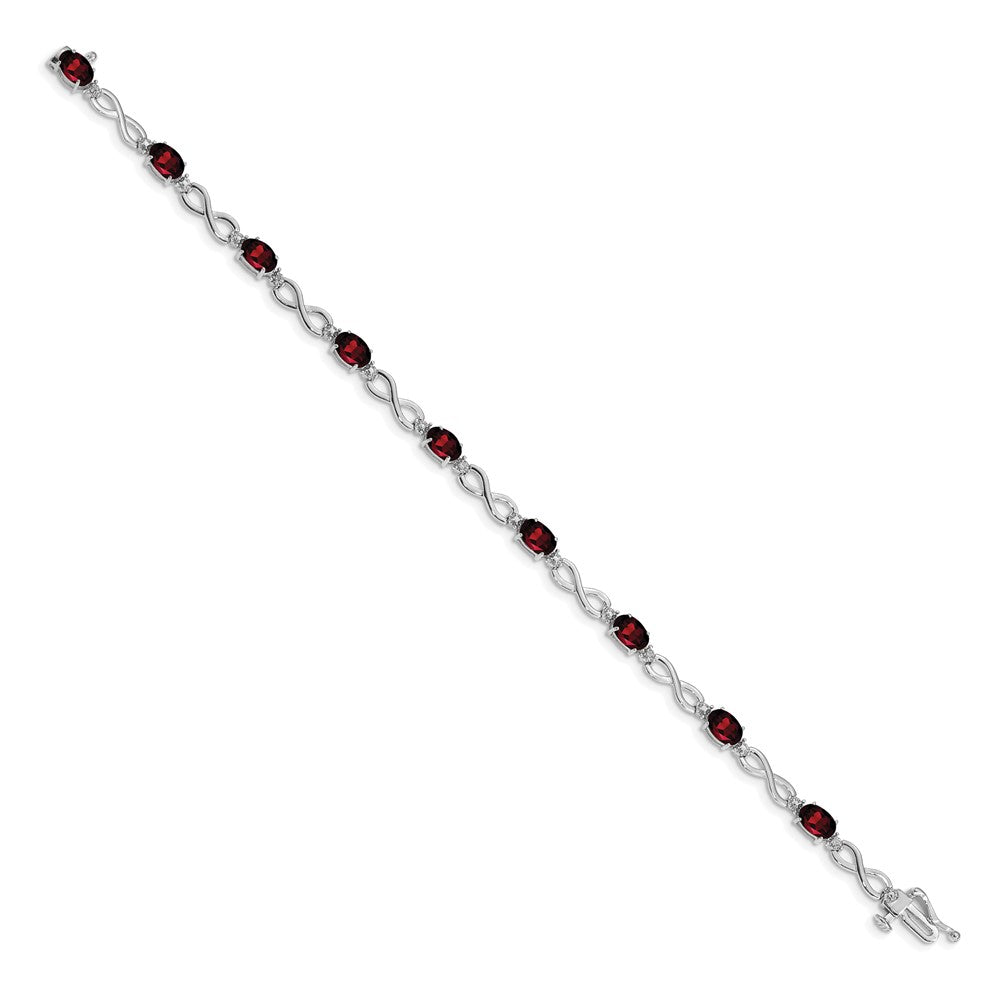 14k White Gold Complete Oval Garnet and Diamond Infinity Link 7 inch Bracelet (4.55 grams)