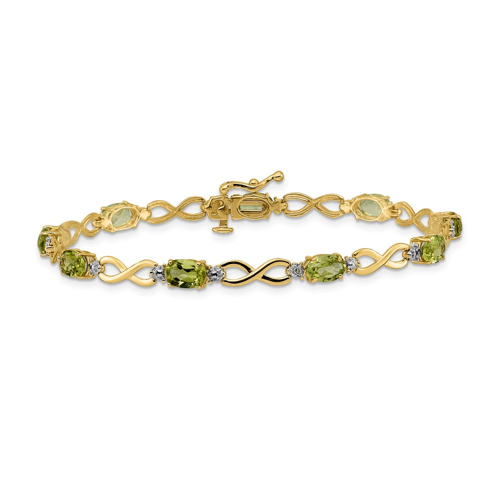 14k Complete Oval Peridot and Diamond Infinity Link 7 inch Bracelet (4.65 grams)