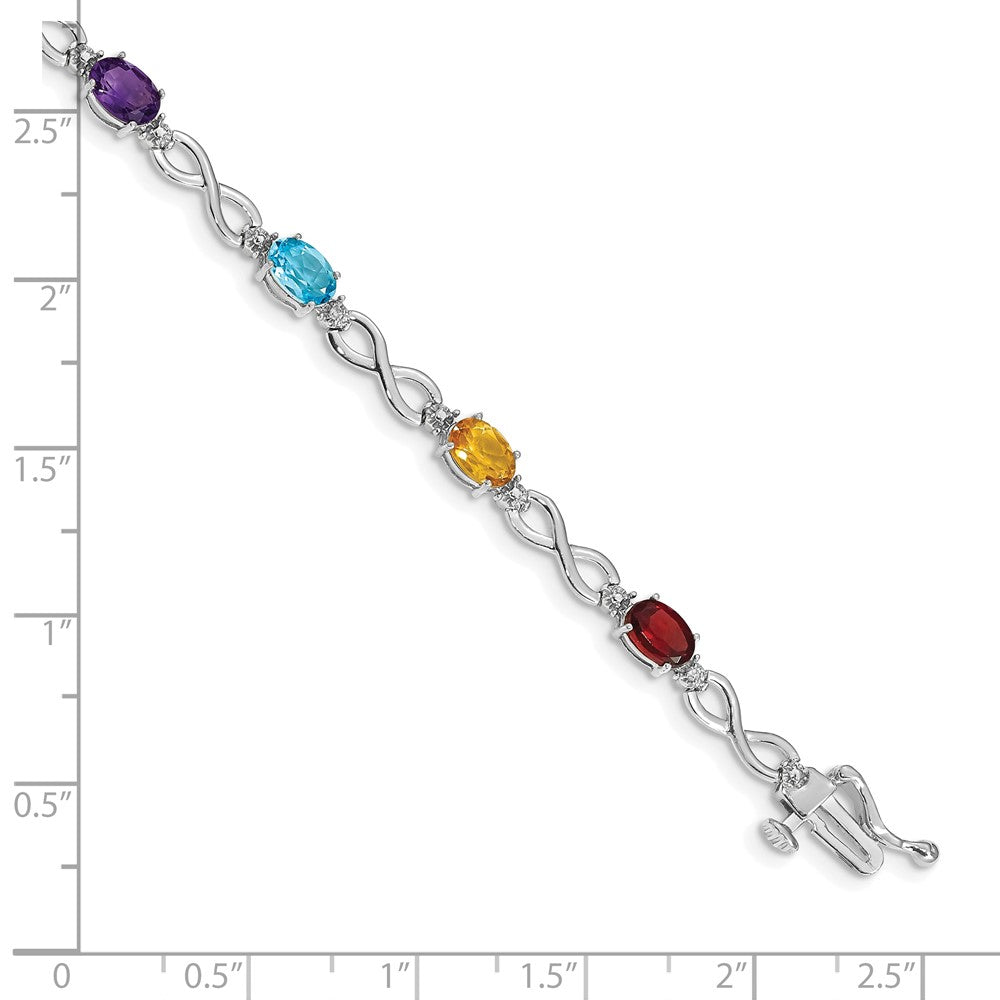 14k White Gold Complete Diamond and Oval Garnet/Swiss Blue Topaz/Citrine/Amethyst/Peridot Infinity 7 inch Rainbow Bracelet (4.65 grams)