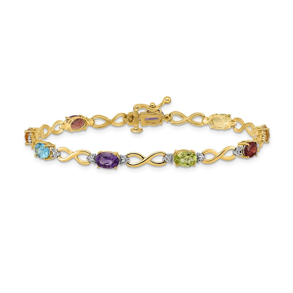 14k Complete Diamond and Oval Garnet/Swiss Blue Topaz/Citrine/Amethyst/Peridot Infinity 7 inch Rainbow Bracelet (4.65 grams)