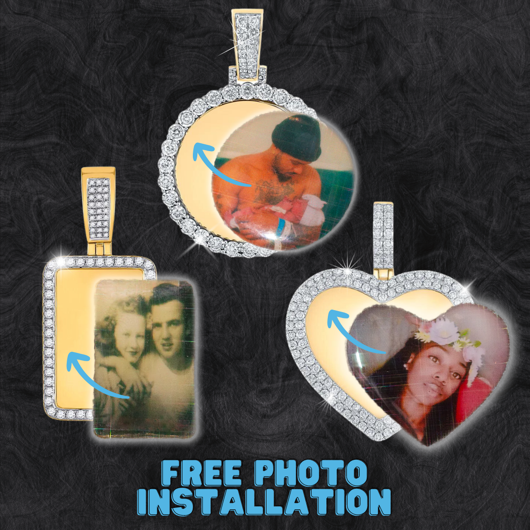 Gold Dog Tag Picture Memory Charm Pendant 2 Cttw Baguette Natural Diamond Mens (15.5 grams)