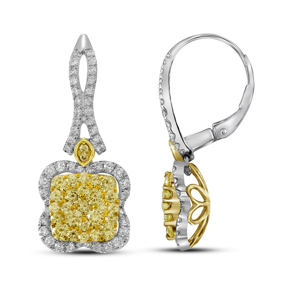 14Kt White Gold 2. 3/8Ctw-Dia Amarillo Natural Yellow Diamond Earring (6.15 grams)
