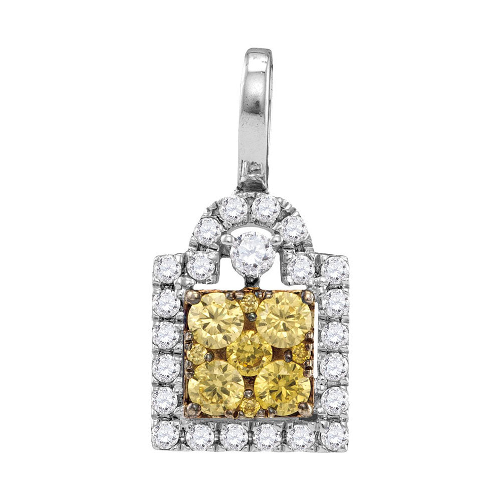 14Kt White Gold 5/8Ctw-Dia Amarillo Natural Yellow Diamond Pendant (1.77 grams)