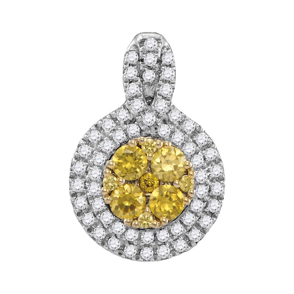 14Kt White Gold 1 Ctw-Dia Amarillo Natural Yellow Diamond Pendant (2.6 grams)