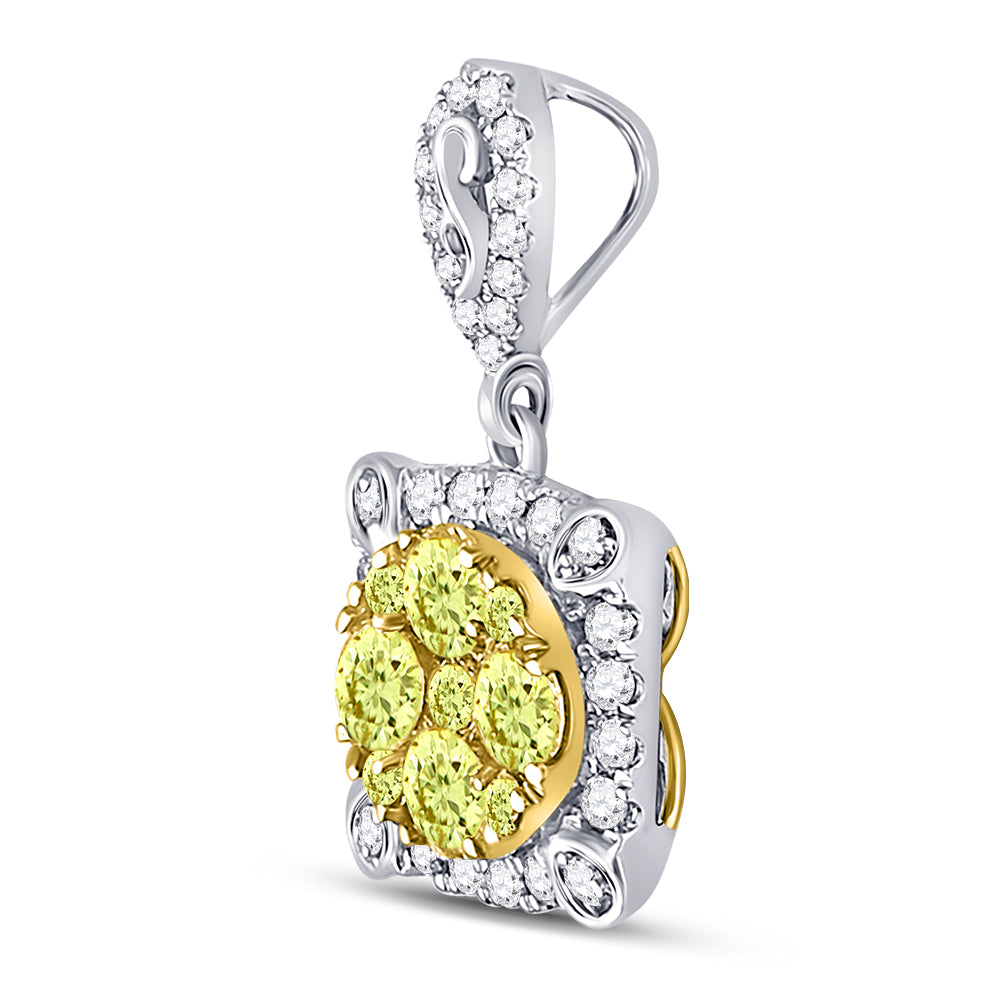 14Kt White Gold 3/4Ctw-Dia Amarillo Natural Yellow Diamond Pendant (1.84 grams)