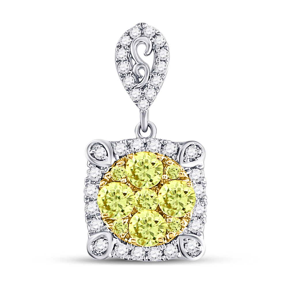 14Kt White Gold 3/4Ctw-Dia Amarillo Natural Yellow Diamond Pendant (1.84 grams)