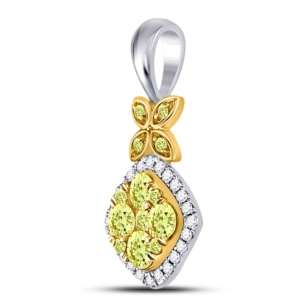 14Kt White Gold 3/4Ctw-Dia Amarillo Natural Yellow Diamond Pendant (1.77 grams)