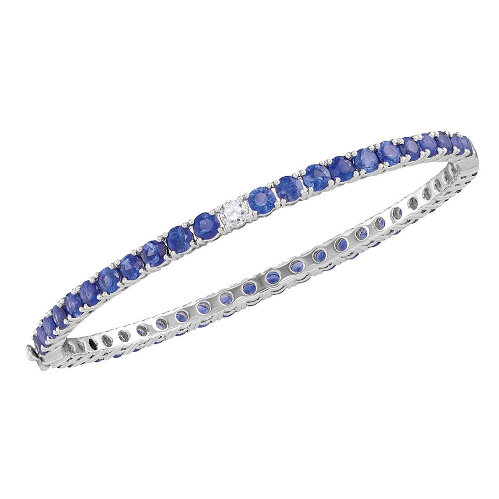 18Kt White Gold 1/5Ctw-Diamond 10.00Ct-Sapp Natural Gem Bangle (14.95 grams)