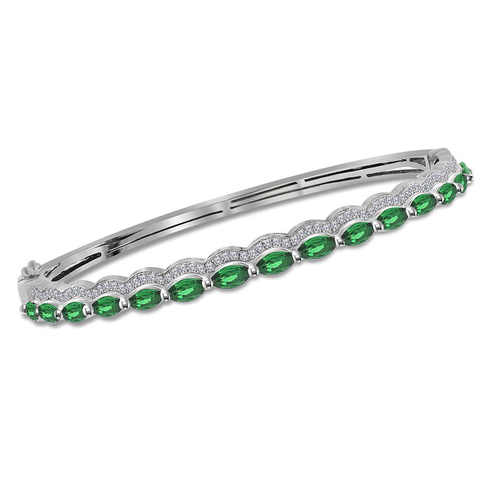 14Kt White Gold 3/8Ctw-Diamond 2. 3/8Ct-Emerald Natural Gem Bangle (12.63 grams)