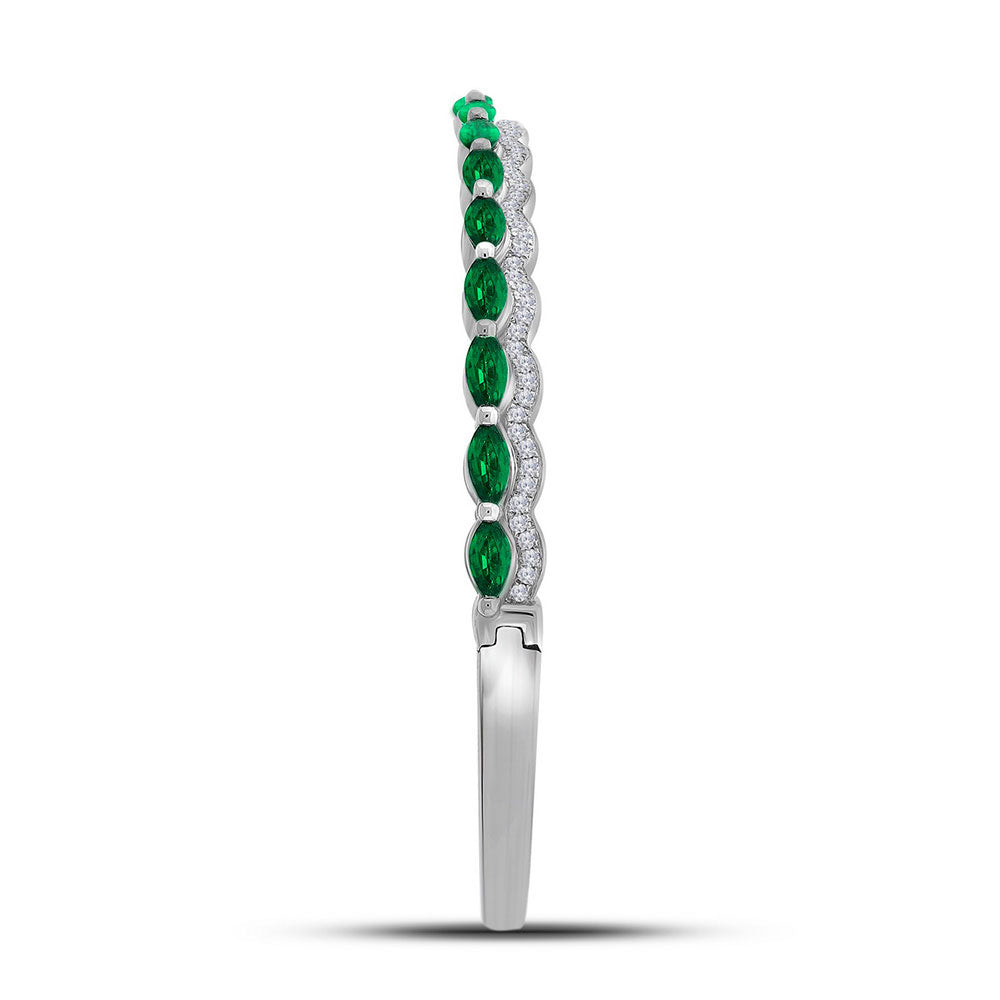 14Kt White Gold 3/8Ctw-Diamond 2. 3/8Ct-Emerald Natural Gem Bangle (12.63 grams)