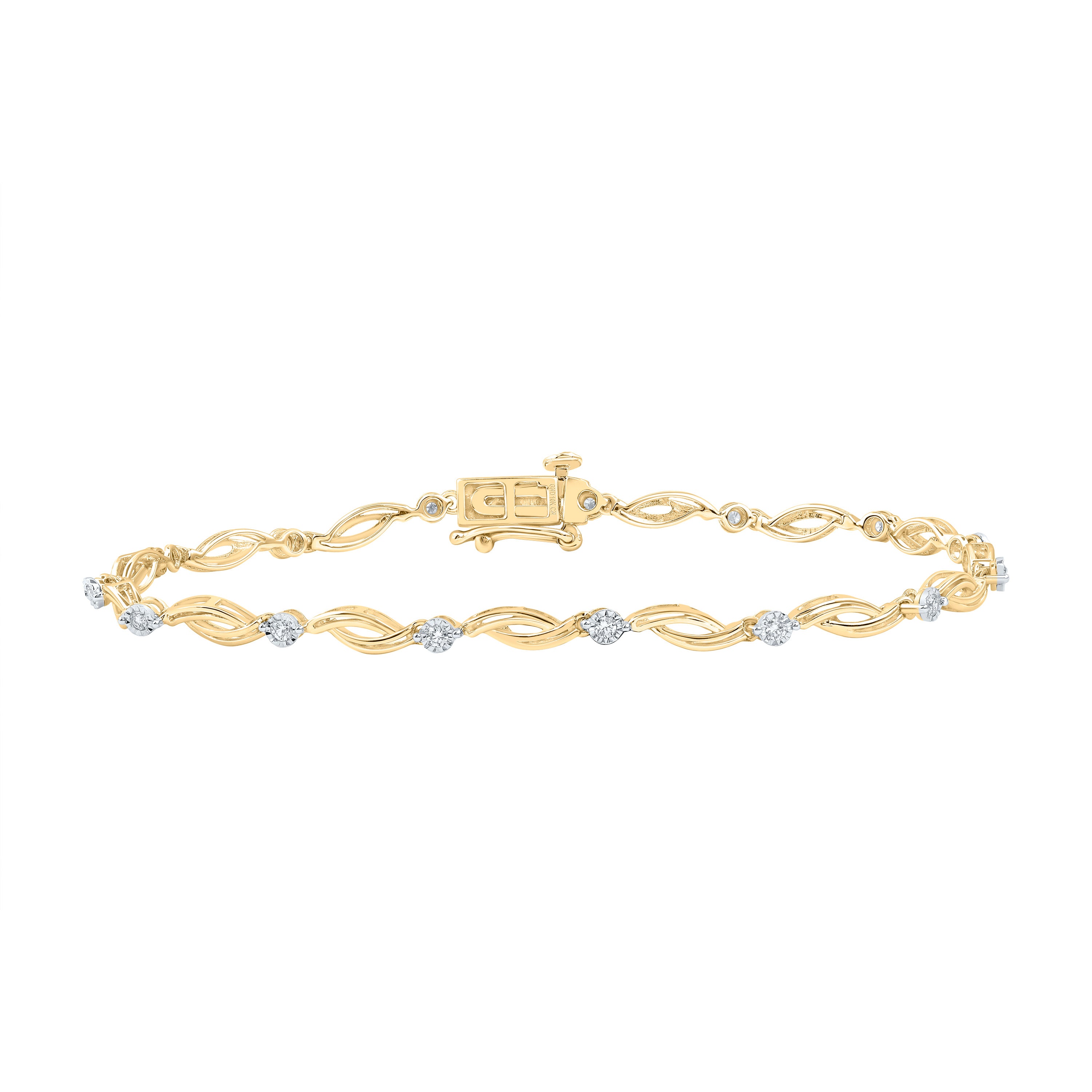 Gold Twist Link Bracelet 1/4 Cttw Round Natural Diamond Womens (4.7 grams)