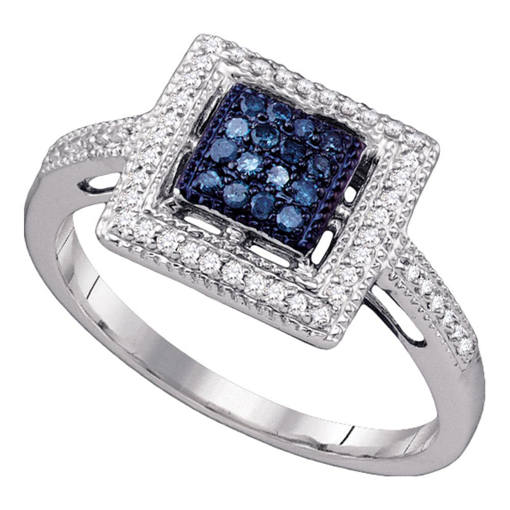 10Kt White Gold 1/4Ct-Dia Fashion Blue Ring (2.56 grams)