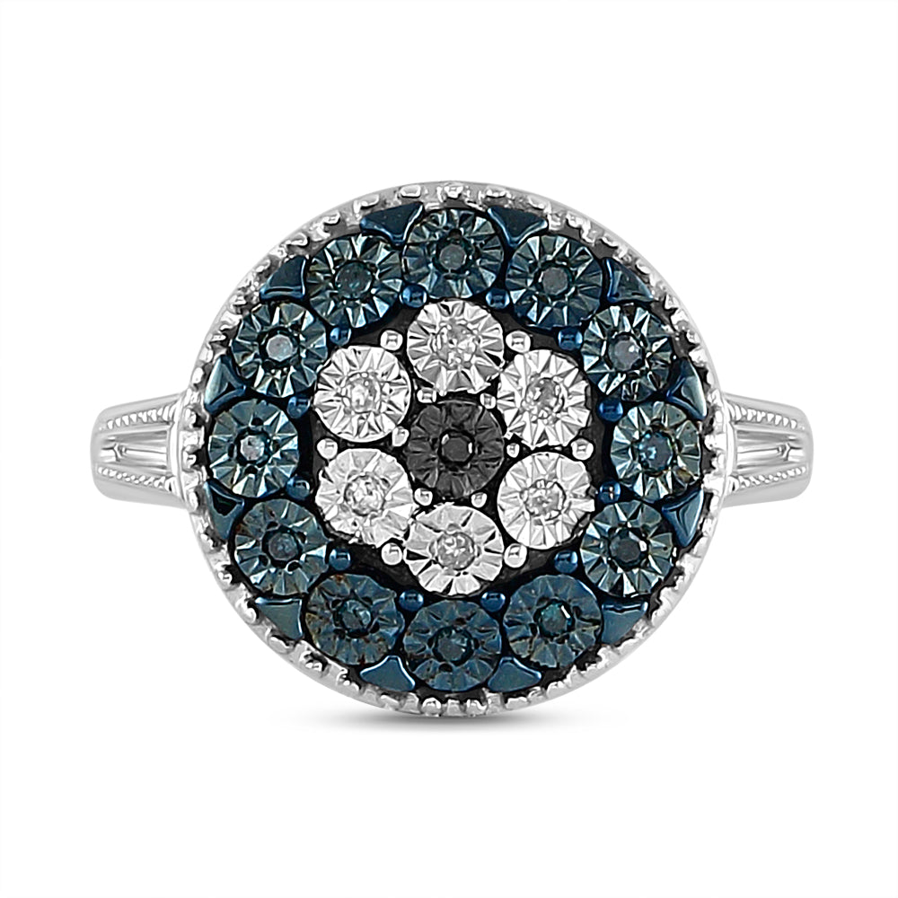 Sterling Silver 1/8Ctw-Dia Blue  Ring