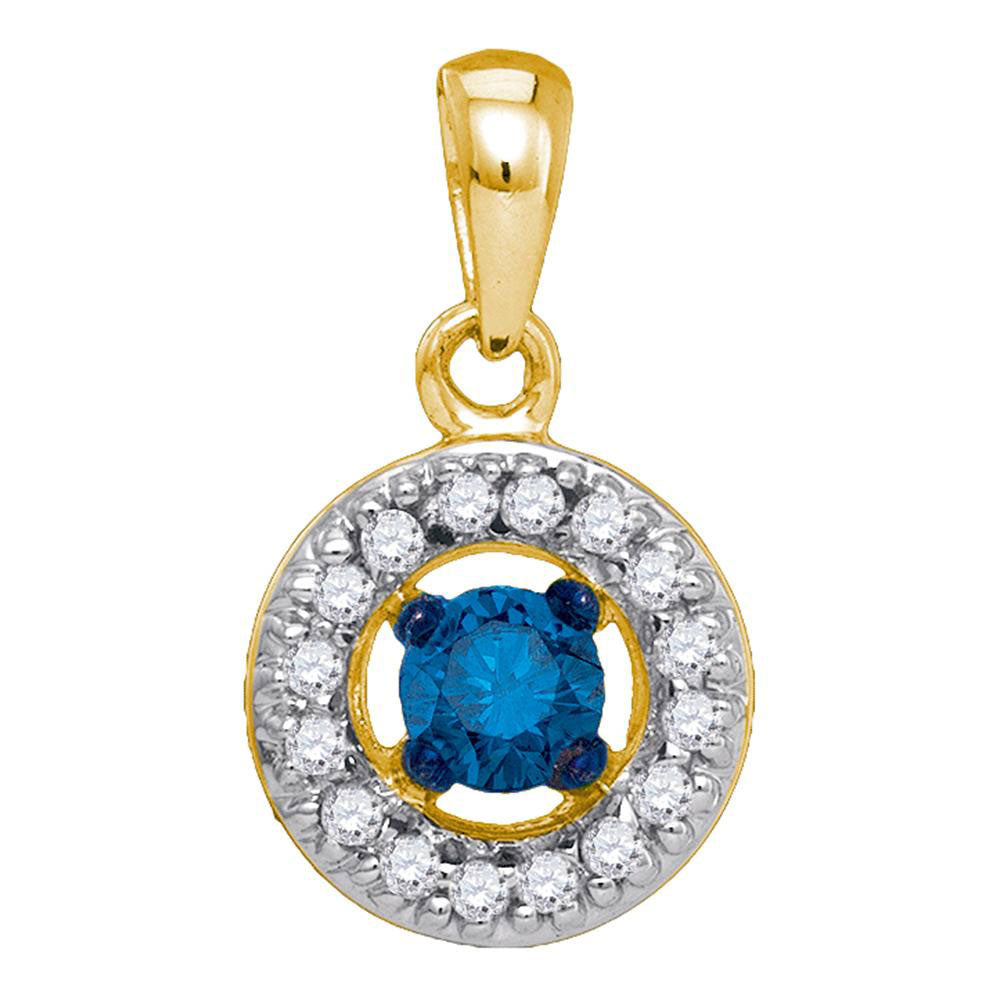 10Kt Yellow Gold 1/4Ct-Dia Circle Blue Pendant (1.18 grams)