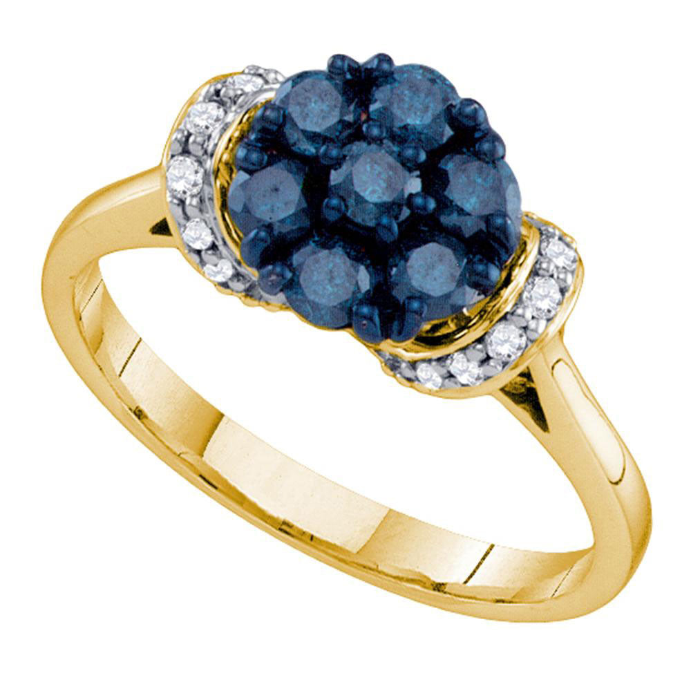 10Kt Yellow Gold 5/8Ct-Dia Flower Blue Ring (2.24 grams)