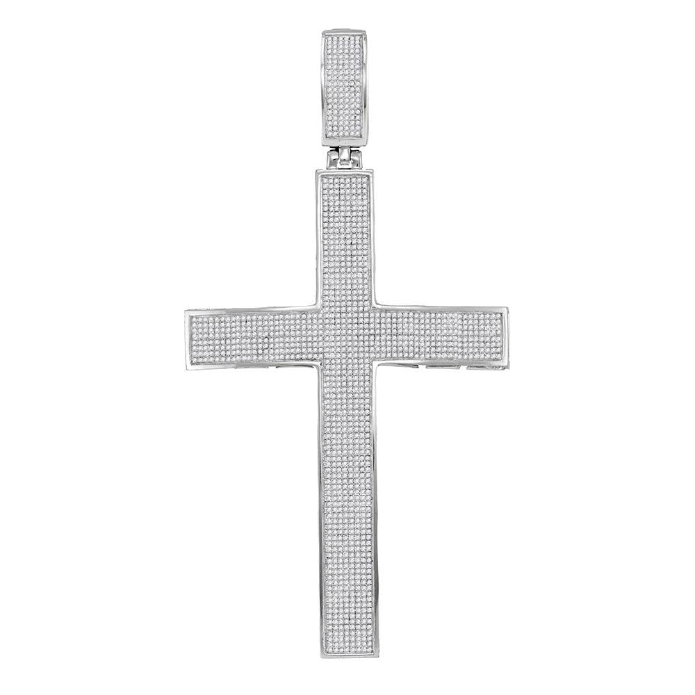 10Kt White Gold 2 1/5Ct-Dia Micro-Pave Mens Croos Charm (15.03 grams)