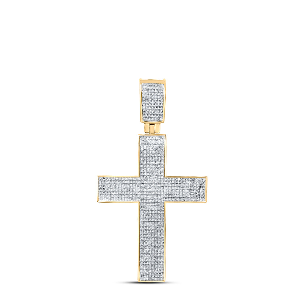 10Kt Gold 1 1/2Ct-Dia Micro-Pave Cross Mens Charm