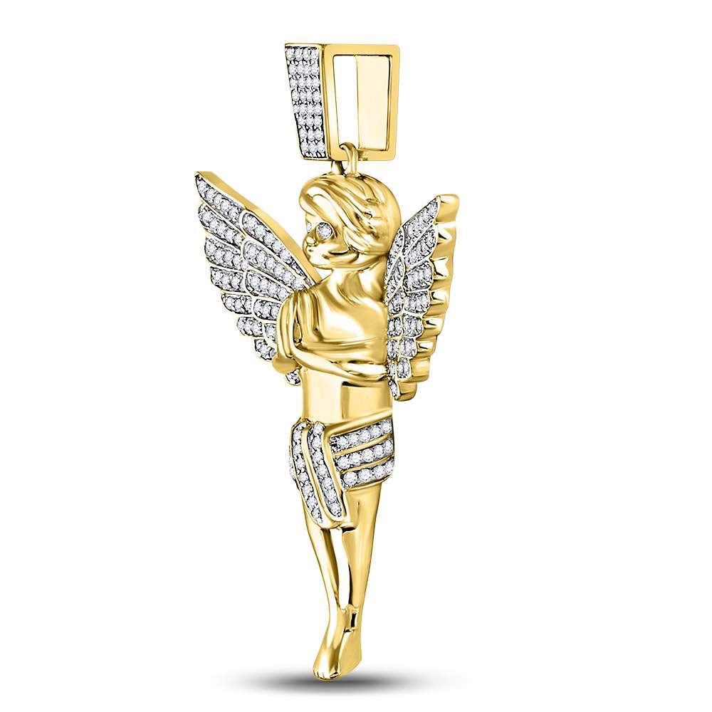 Gold Angel Charm Pendant 3/8 Cttw Round Natural Diamond Mens (7.08 grams)