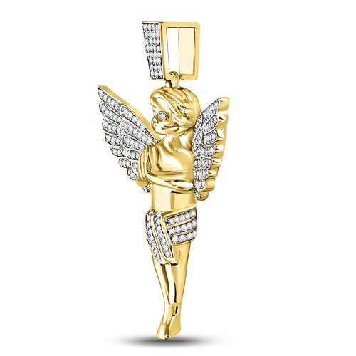 Gold Angel Charm Pendant 3/8 Cttw Round Natural Diamond Mens (7.08 grams)
