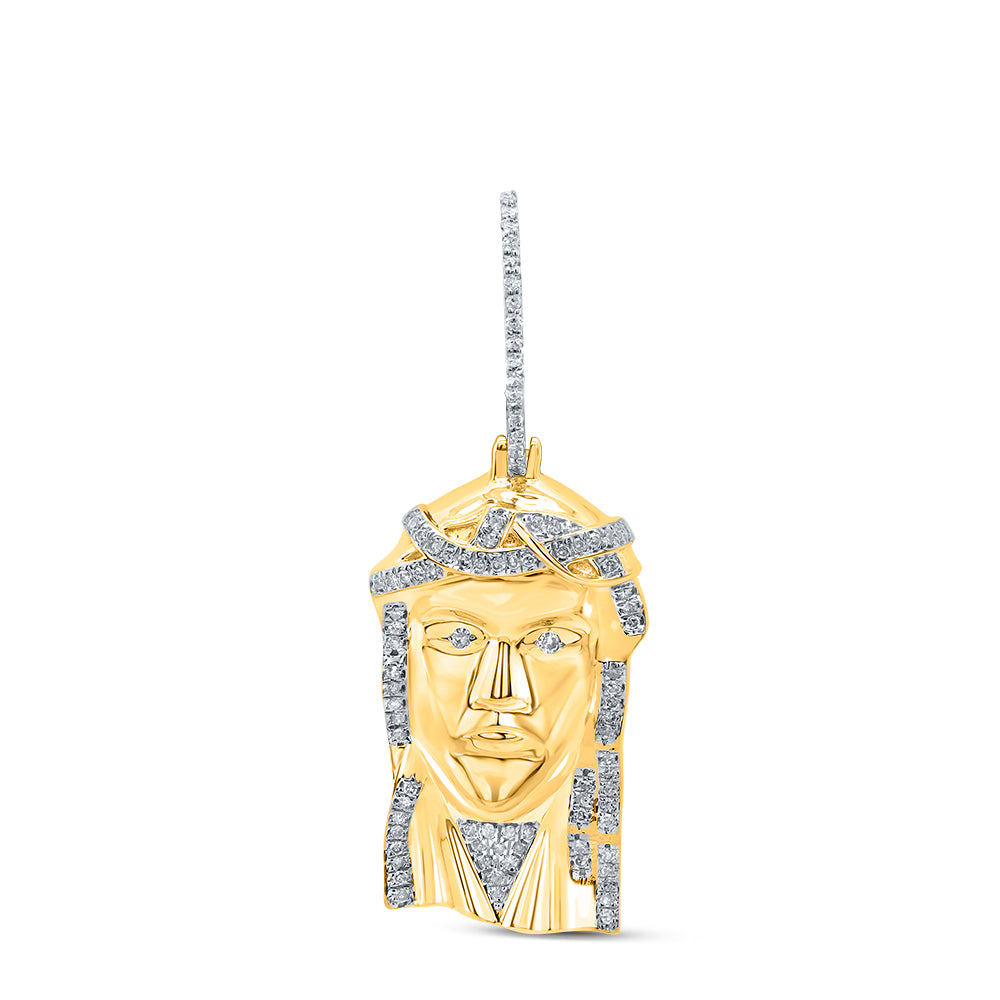 Gold Jesus Face Charm Pendant 1/4 Cttw Round Natural Diamond Mens (1.6 grams)
