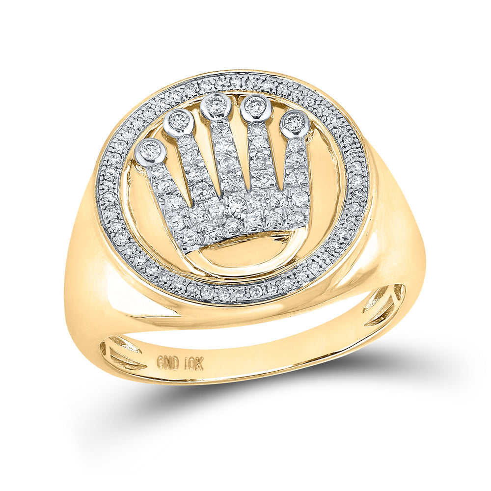 10Kt Yellow Gold 3/8Ct-Diamond Crown Mens Ring (6.38 grams)