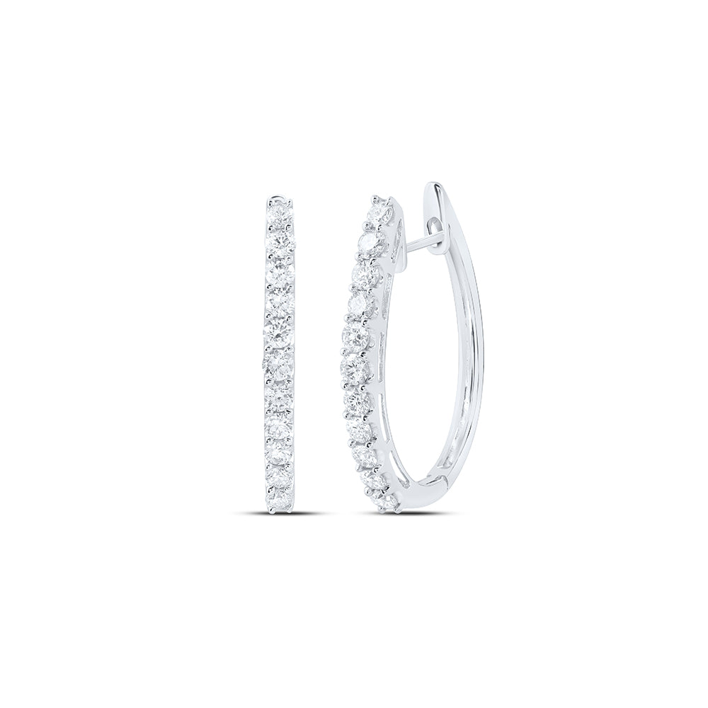 14Kt White Gold Womens Round Diamond Single Row Hoop Earrings 1.00 Cttw (3.22 grams)