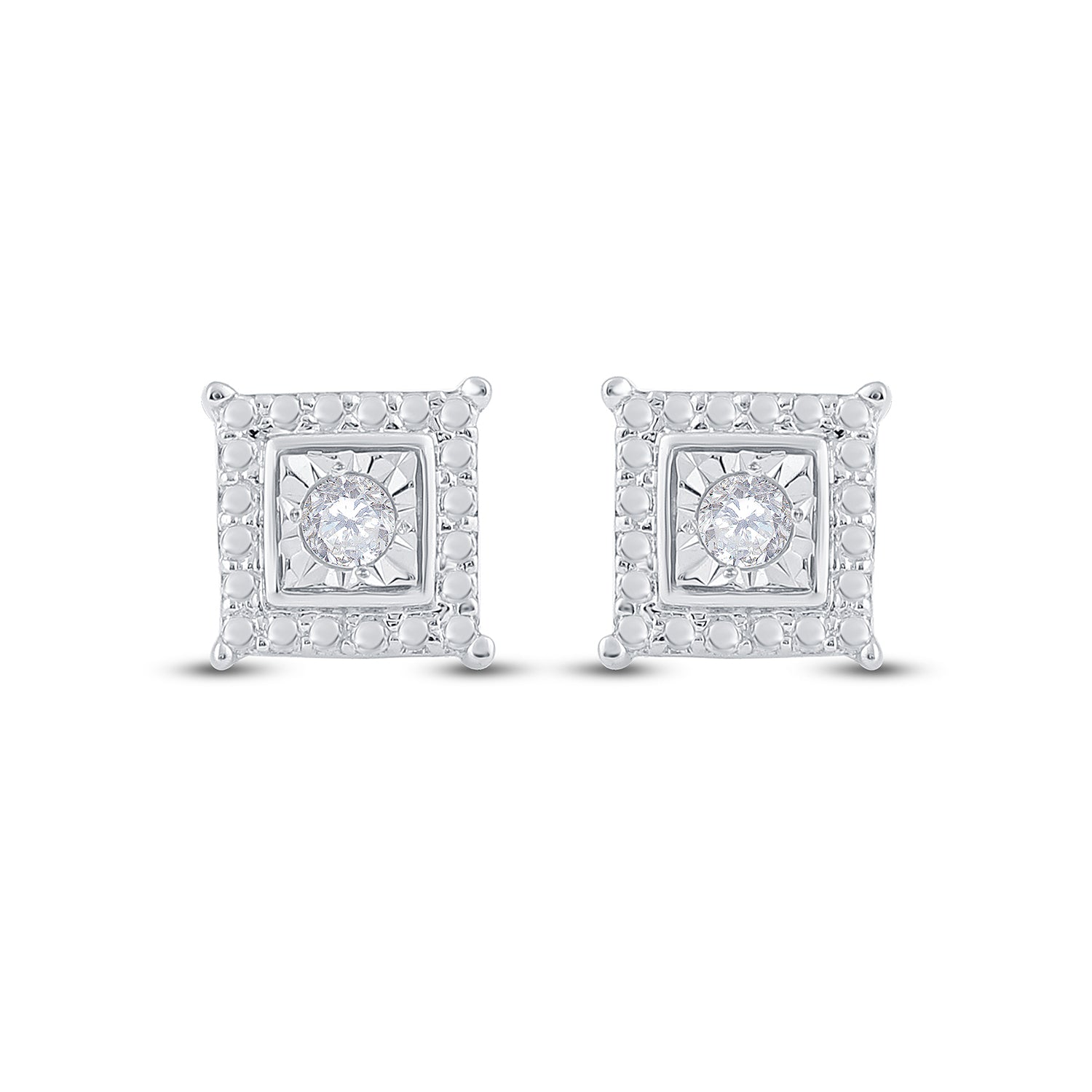 Sterling Silver Womens Round Diamond Solitaire Square Stud Earrings 1/10 Cttw (1.54 grams)