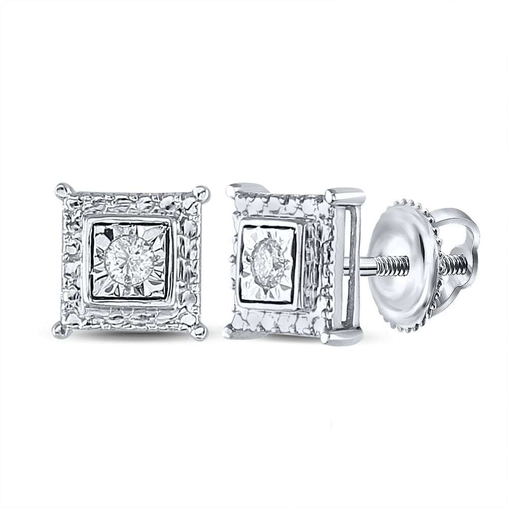 Sterling Silver Womens Round Diamond Solitaire Square Stud Earrings 1/10 Cttw (1.54 grams)