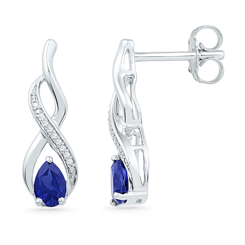 10Kt Yellow Gold Womens Pear Lab-Created Blue Sapphire Diamond Earrings 1.00 Cttw (3.37 grams)