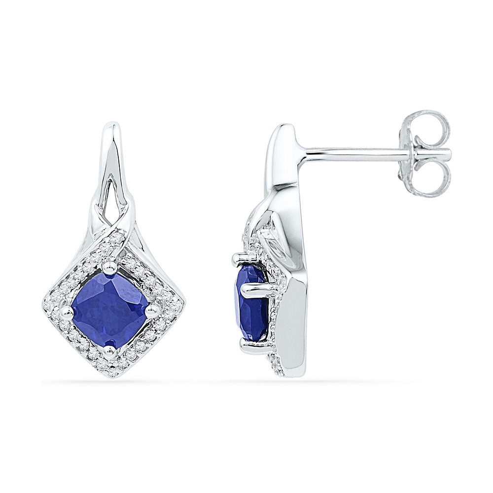 10Kt White Gold Womens Round Lab-Created Blue Sapphire Stud Earrings 2.00 Cttw (3.62 grams)