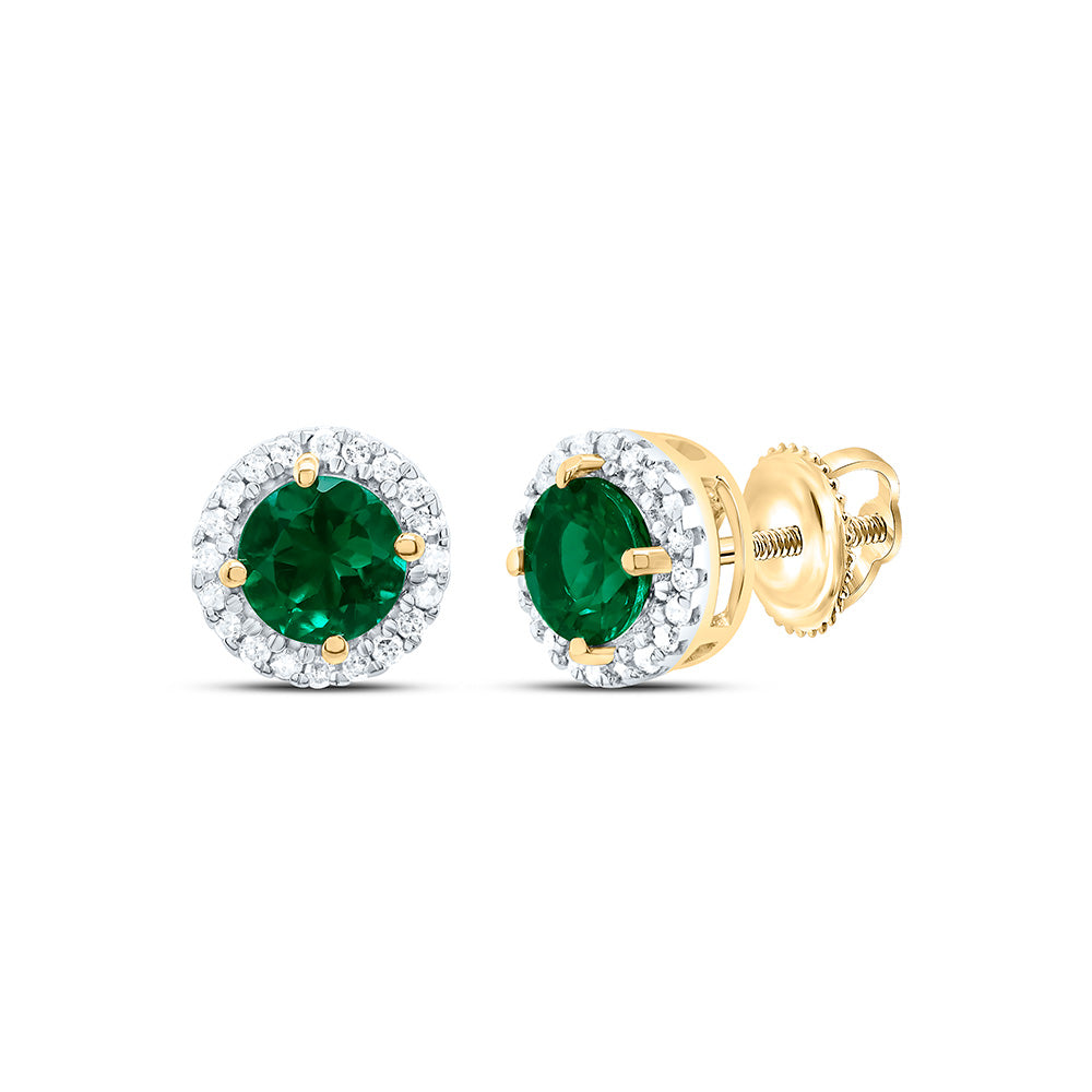 10Kt Yellow Gold Womens Round Lab-Created Emerald Solitaire Stud Earrings 1.00 Cttw (2.11 grams)