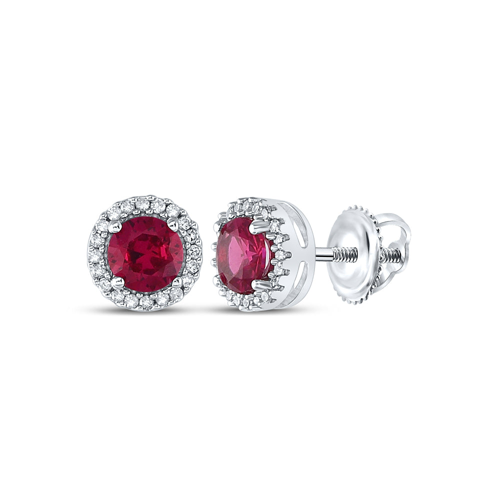 10Kt White Gold 1/6Ctw-Diamond 1 1/5Ct-Lru Synthetic Gemstone Round Earring (1.54 grams)