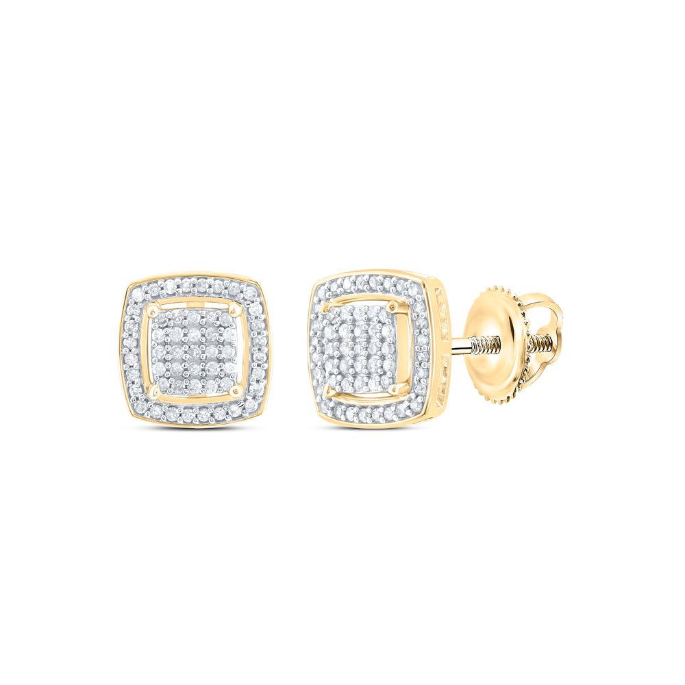 10Kt Yellow Gold Womens Round Diamond Square Frame Cluster Earrings 1/3 Cttw (1.8 grams)