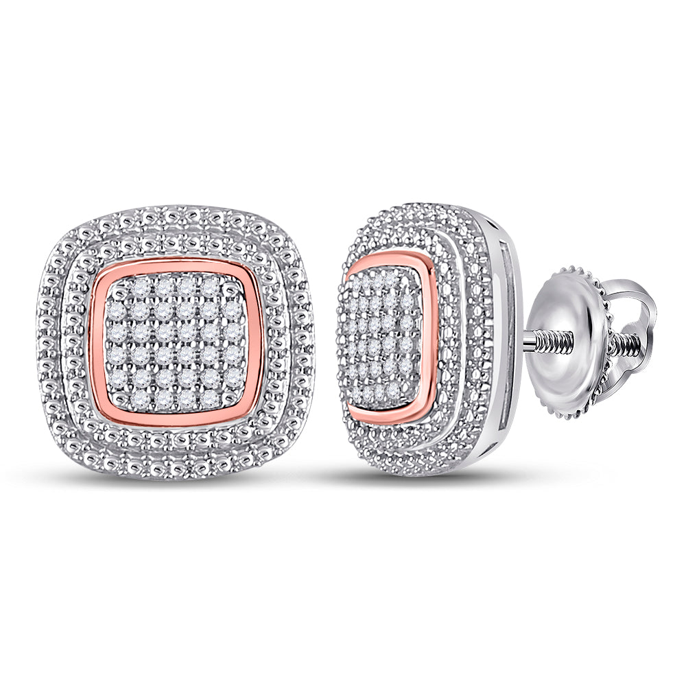 10Kt Two-Tone Gold Womens Round Diamond Square Cluster Earrings 1/6 Cttw (4.33 grams)