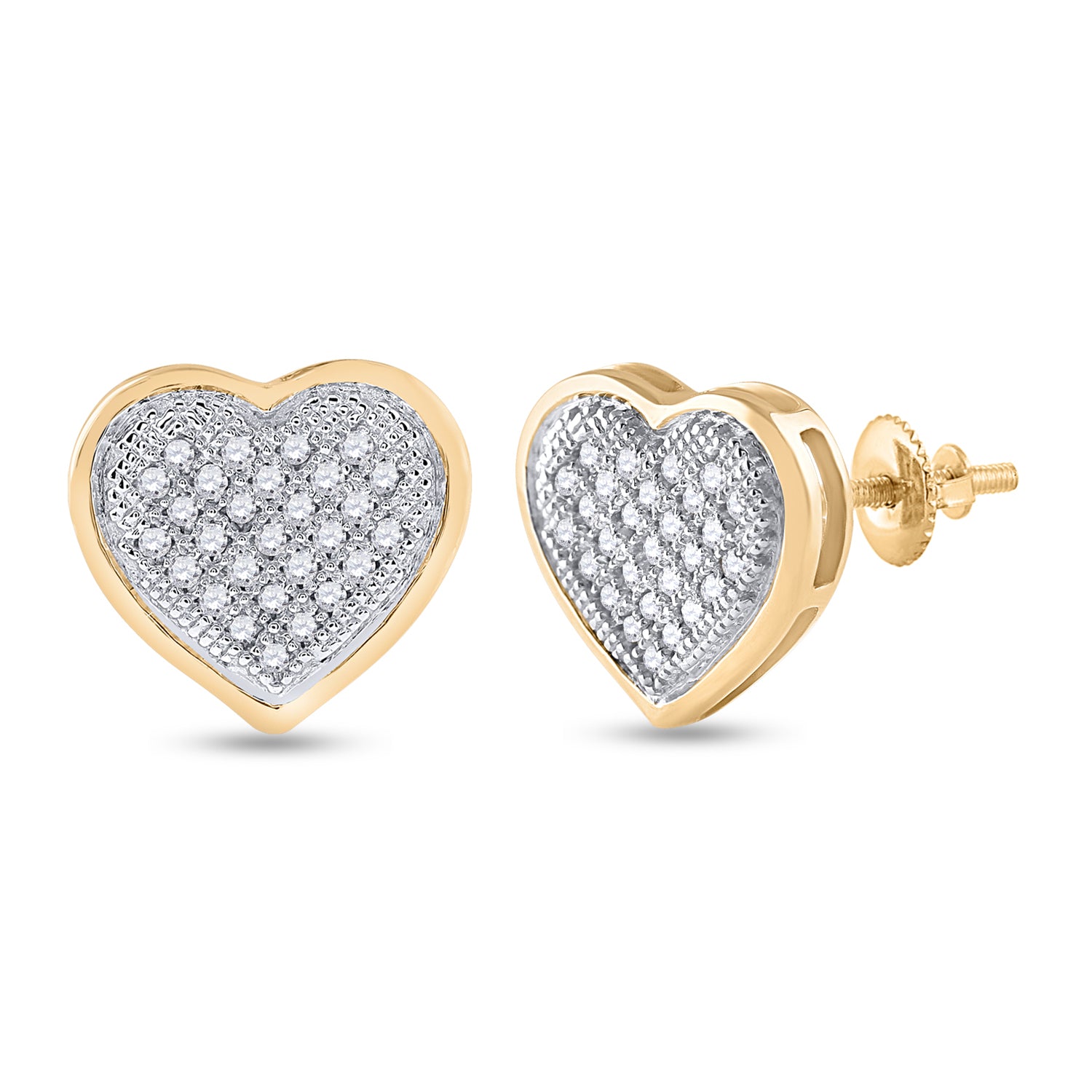10Kt Yellow Gold Womens Round Diamond Heart Cluster Earrings 1/6 Cttw (2.06 grams)