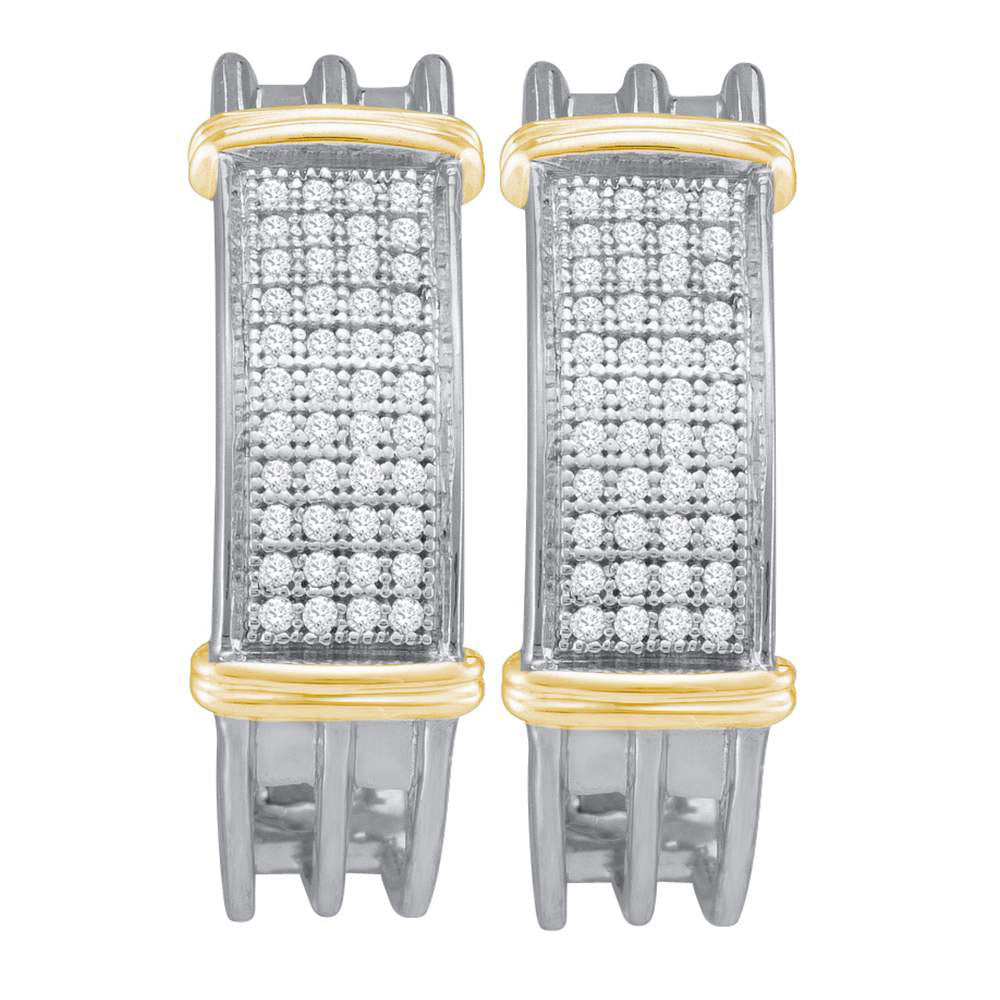 10Kt White Gold 1/4Ctw-Dia Micro-Pave Fashion High Hoops Earring (4.63 grams)