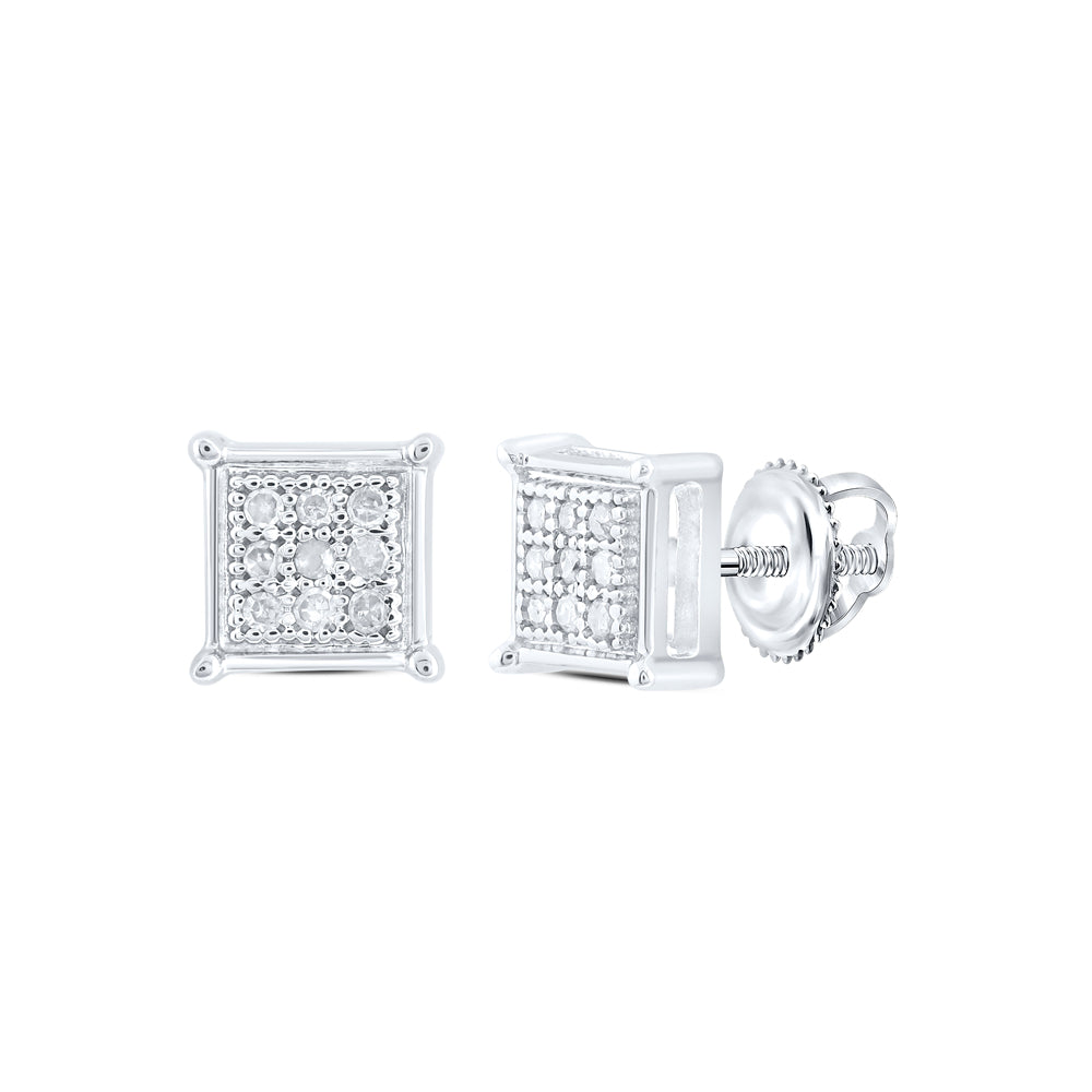 10Kt White Gold Womens Round Diamond Square Earrings 1/20 Cttw (0.74 grams)