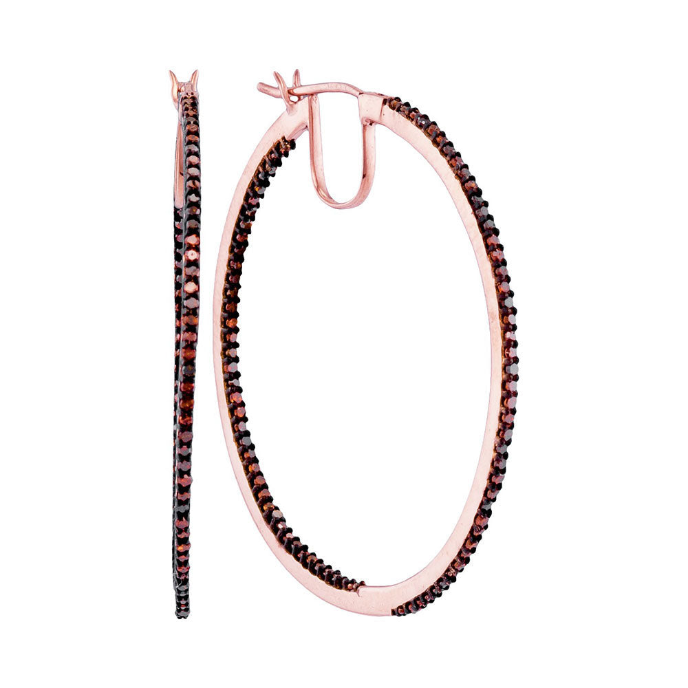 10Kt Rose Gold Womens Round Red Color Enhanced Diamond Slender Hoop Earrings 1/2 Cttw (3.15 grams)
