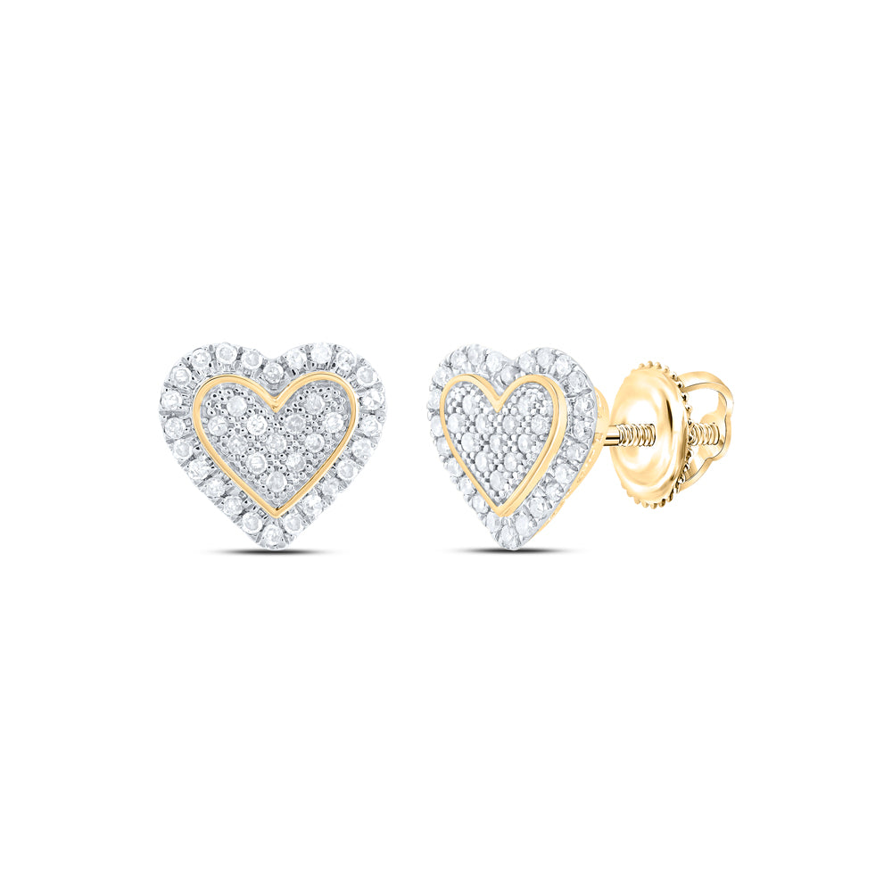 10Kt Yellow Gold Womens Round Diamond Heart Cluster Stud Earrings 1/4 Cttw (1.47 grams)