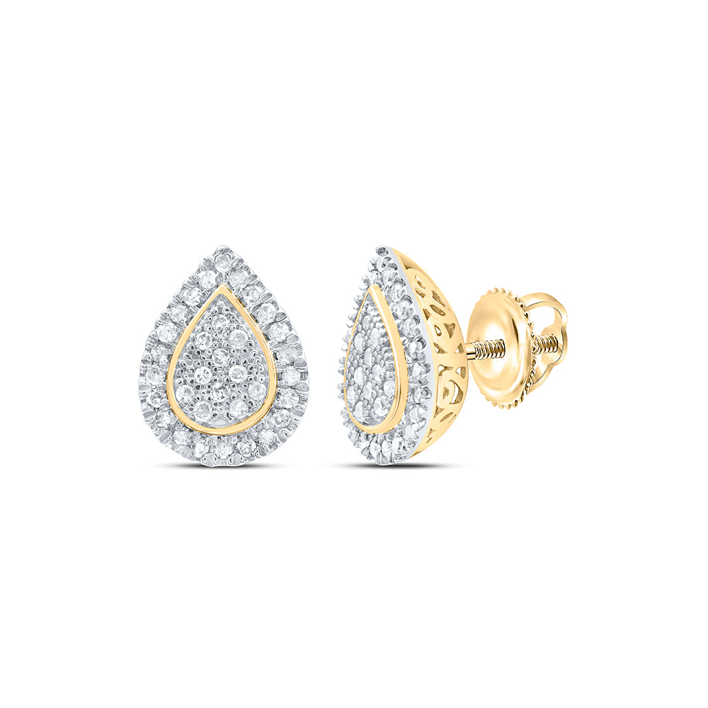 10Kt Yellow Gold Womens Round Diamond Teardrop Cluster Screwback Earrings 1/5 Cttw (0.83 grams)
