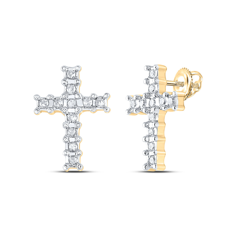 10Kt Yellow Gold Womens Round Diamond Roman Cross Religious Stud Earrings 1/10 Cttw (0.73 grams)