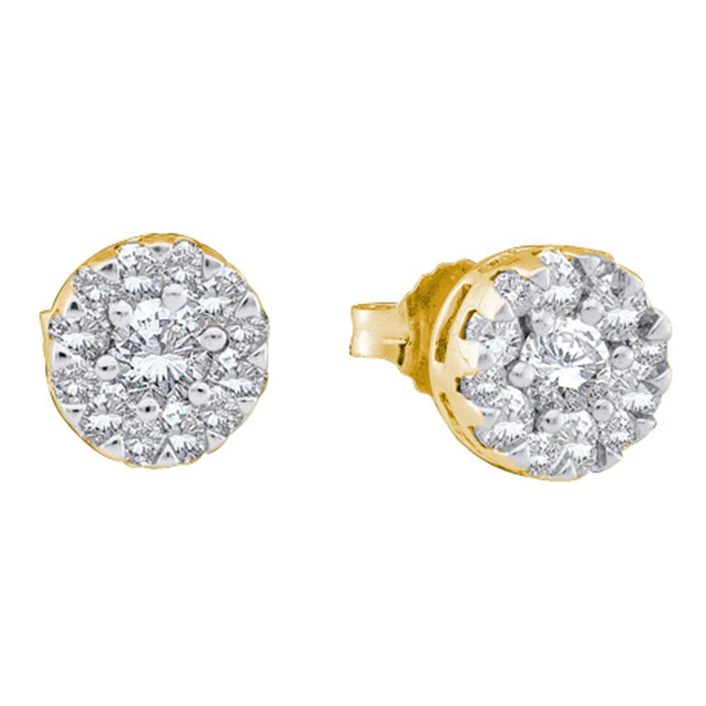Gold Flower Stud Cluster Earrings 1/2 Cttw Round Natural Diamond Womens (1.51 grams)