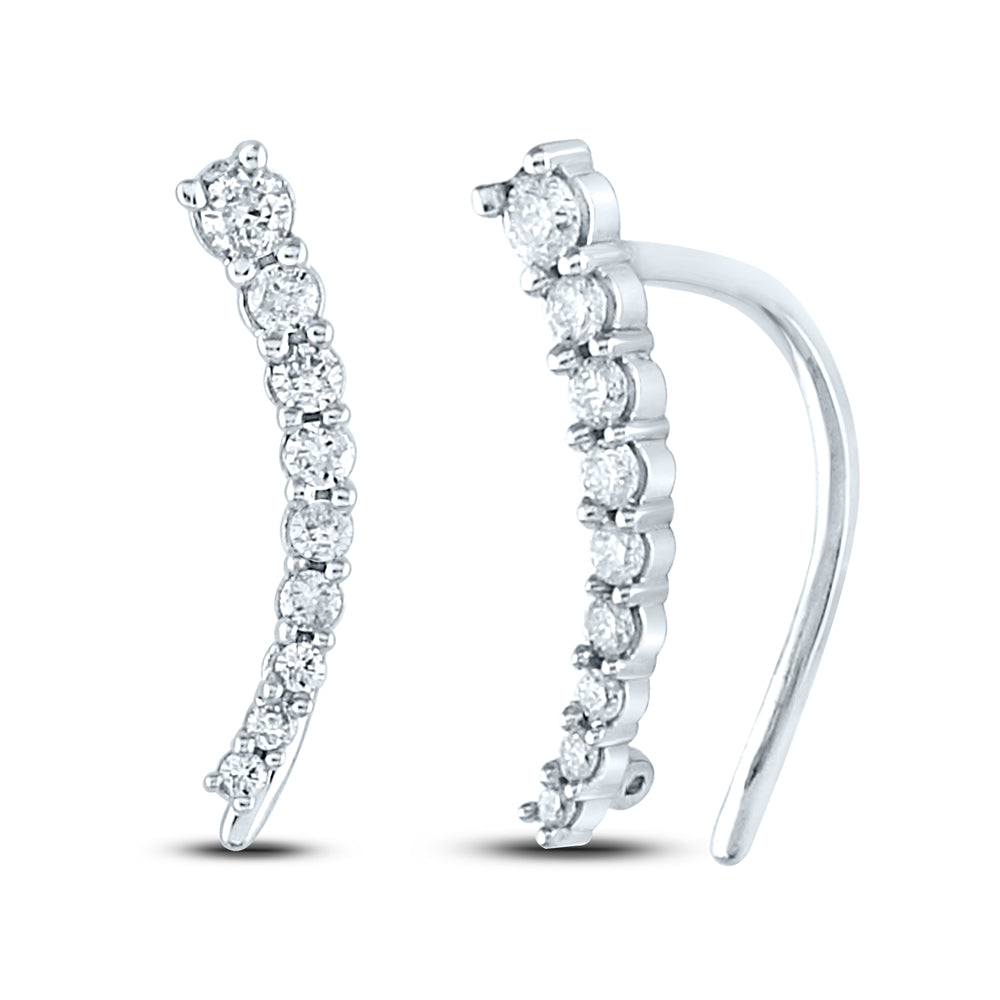 10Kt White Gold Womens Round Diamond Graduated Journey Climber Earrings 1/4 Cttw (0.55 grams)