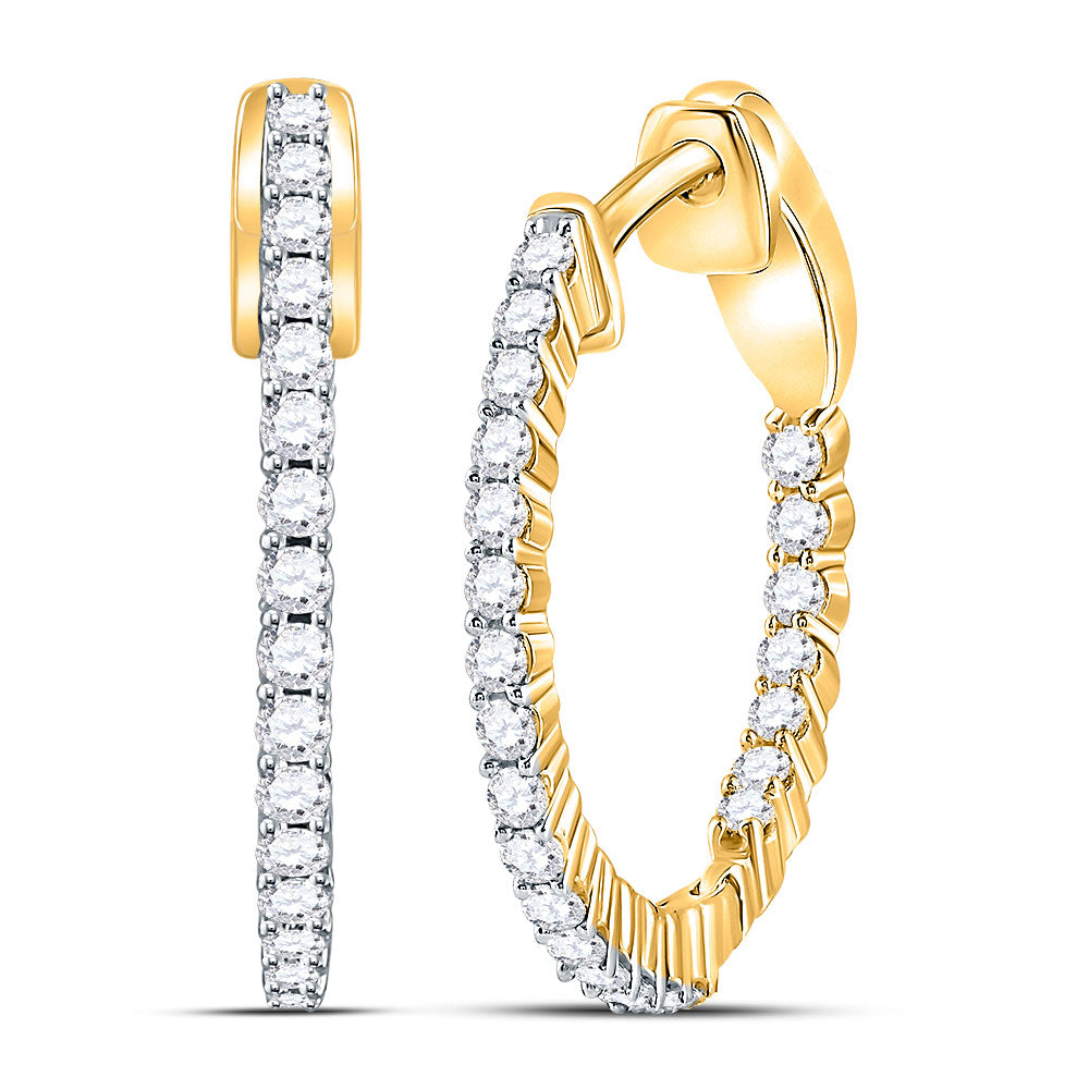 14Kt Yellow Gold Womens Round Diamond Inside Outside Hoop Earrings 1/2 Cttw (3.65 grams)