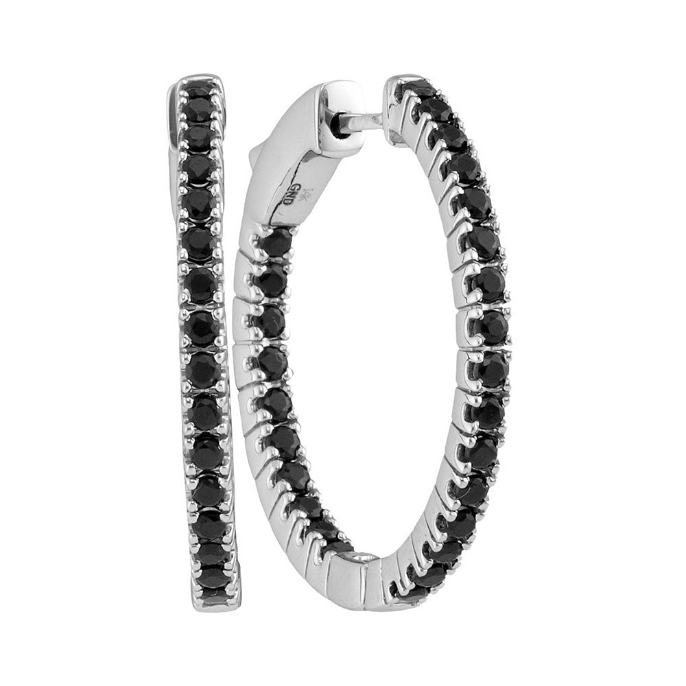 14Kt White Gold 2 Ctw-Diamond Black Sapphire Natural Gem Hoops (7.27 grams)