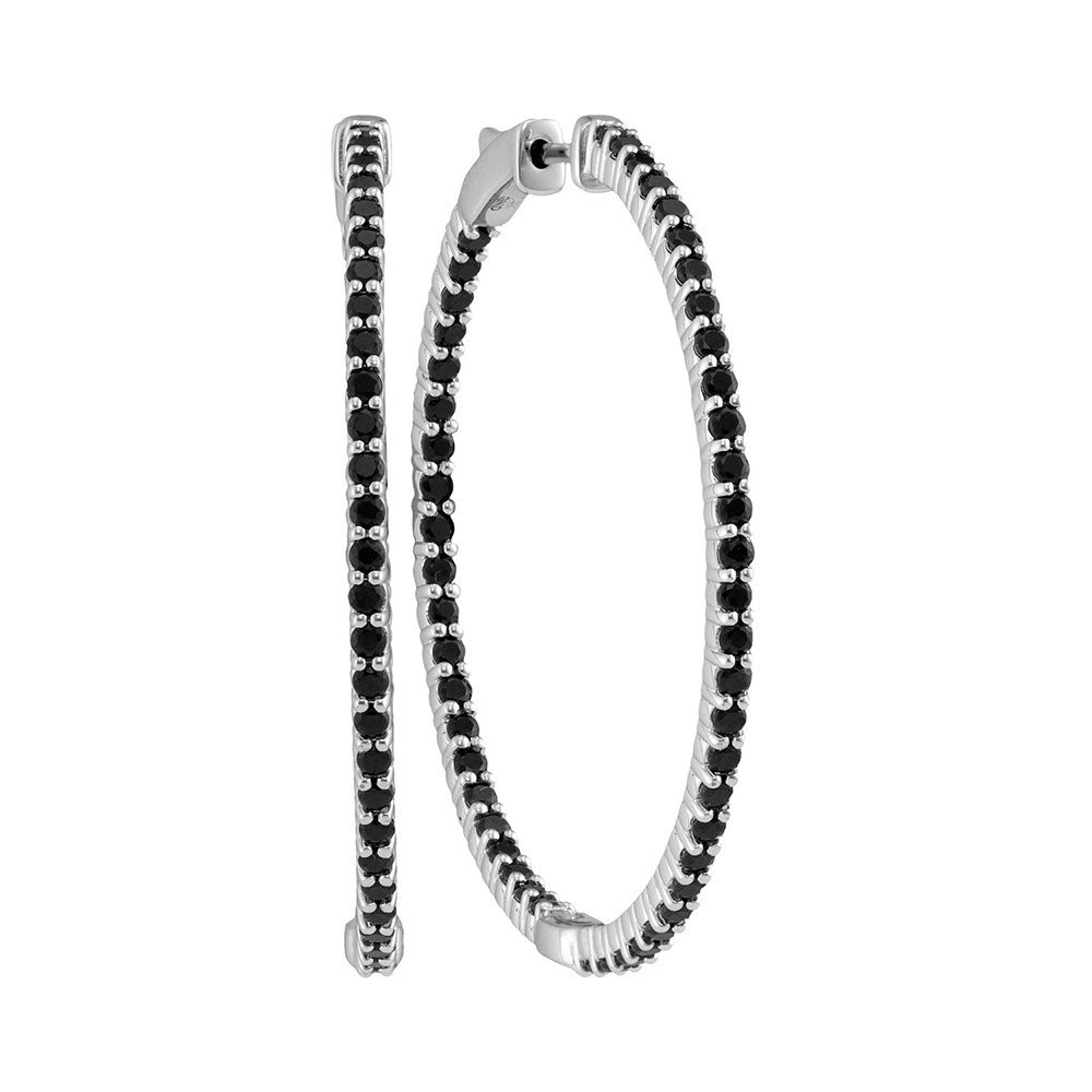 14Kt White Gold 3 3/4Ctw-Diamond Black Sapphire Natural Gem Hoops (10 grams)