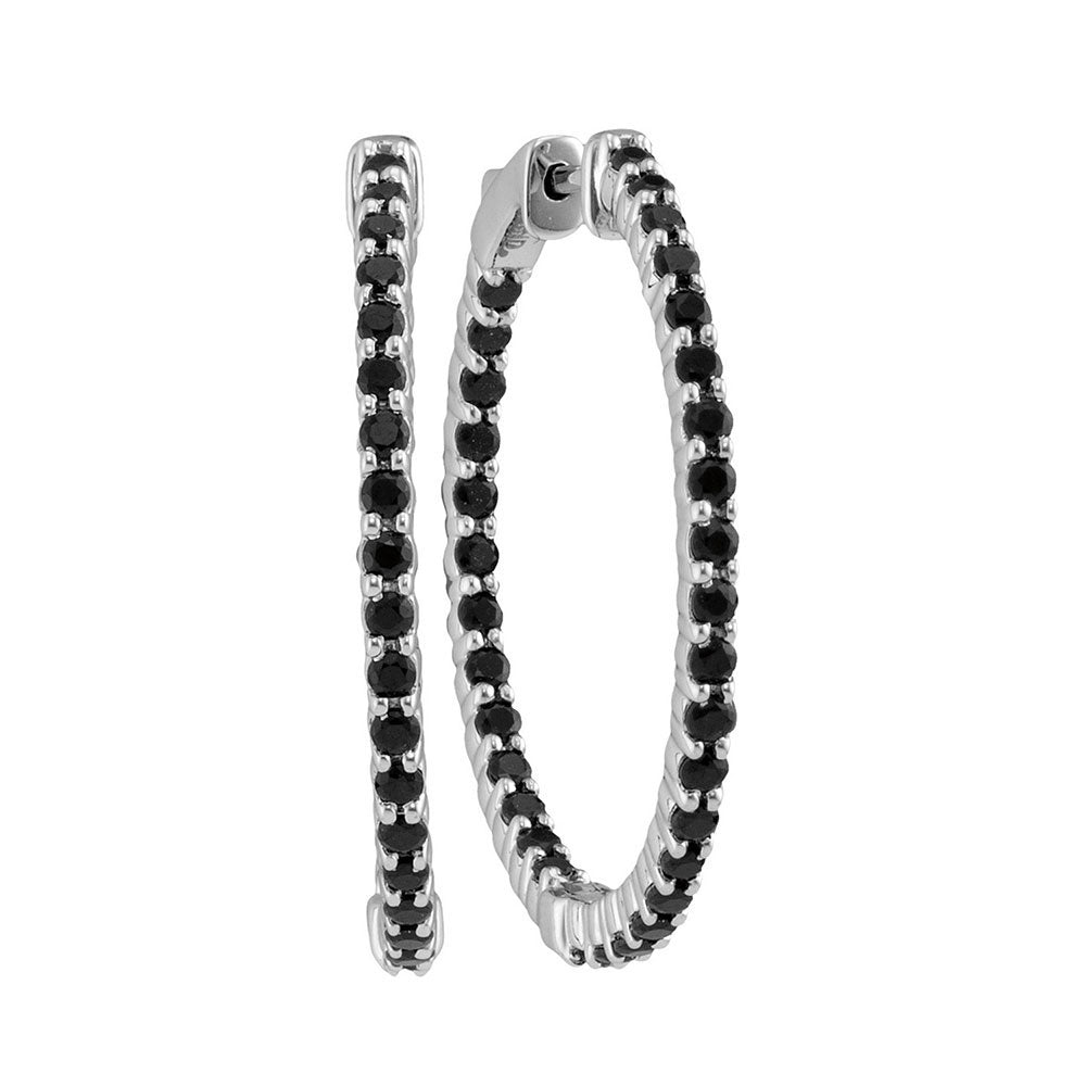 14Kt White Gold 2 1/2Ctw-Diamond Black Sapphire Natural Gem Hoops (6.58 grams)